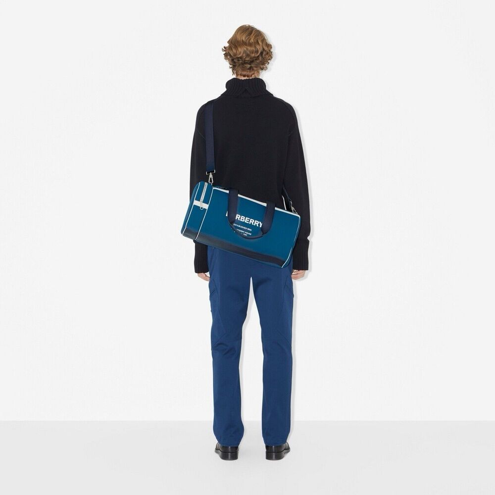 Burberry Kennedy Nylon Duffle Bag With What Leather Trim Damson Blue NWT 2200 - Picture 7 of 9